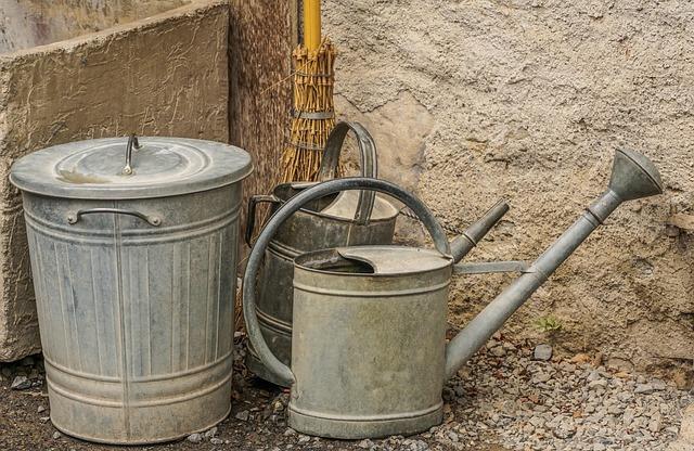 watering can, bucket, nature, gardening, garden maintenance, casting, garden, still life, nostalgic, vessel, broom, waste bins, antique, court, patio, fountain